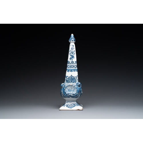 340 - A fine Dutch Delft blue and white obelisk, late 17th C.Description:H.: 36 cm  Marked AK on the back ... 