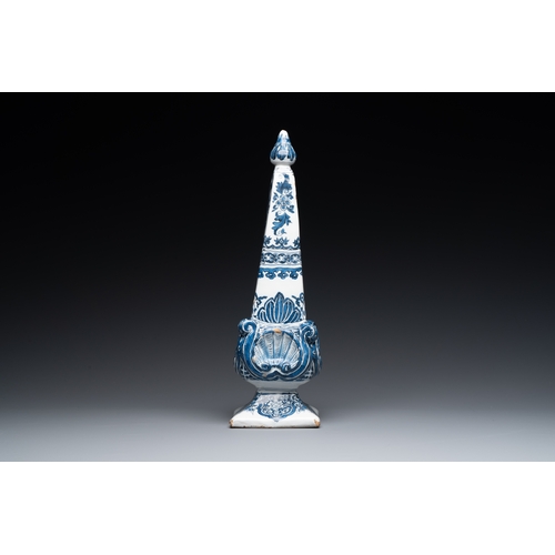 340 - A fine Dutch Delft blue and white obelisk, late 17th C.Description:H.: 36 cm  Marked AK on the back ... 