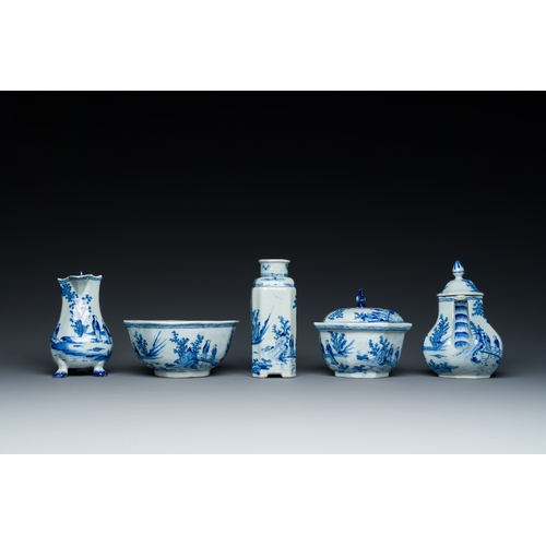 341 - An extremely rare Dutch Delft blue and white five-piece tea service, 18th C.Description:L.: 15 cm - ... 