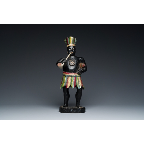 350 - An English polychromed wood sculpture of a pipe-smoking Indian from a tobacco store, 18th C.Descript... 