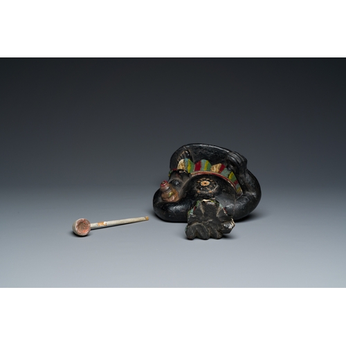 350 - An English polychromed wood sculpture of a pipe-smoking Indian from a tobacco store, 18th C.Descript... 