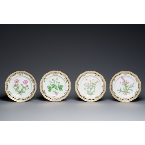 355 - Ten Royal Copenhagen porcelain 'Flora Danica' plates with pierced rims, Denmark, 20th C.Description:... 