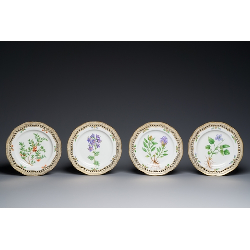 355 - Ten Royal Copenhagen porcelain 'Flora Danica' plates with pierced rims, Denmark, 20th C.Description:... 