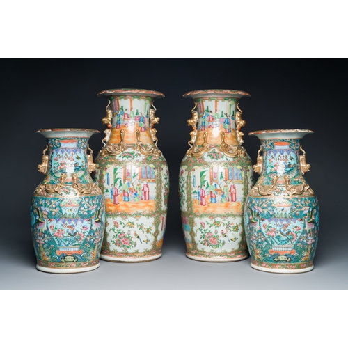 14 - Two pairs of Chinese Canton famille rose vases, 19th C.Description:H.: 46 cm - 35 cmCondition report... 