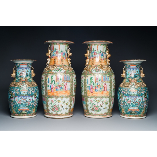 14 - Two pairs of Chinese Canton famille rose vases, 19th C.Description:H.: 46 cm - 35 cmCondition report... 