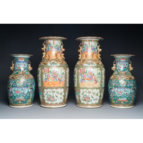 14 - Two pairs of Chinese Canton famille rose vases, 19th C.Description:H.: 46 cm - 35 cmCondition report... 