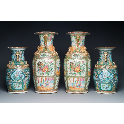 14 - Two pairs of Chinese Canton famille rose vases, 19th C.Description:H.: 46 cm - 35 cmCondition report... 