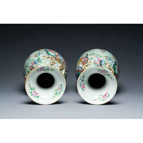 15 - A pair of Chinese Canton famille rose celadon-ground vases, 19th C.Description:H.: 37,5 cmCondition ... 