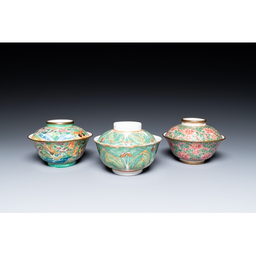 20 - Three Chinese Canton famille rose bowls and covers for the Thai market, 19th C.Description:Dia.: 12 ... 