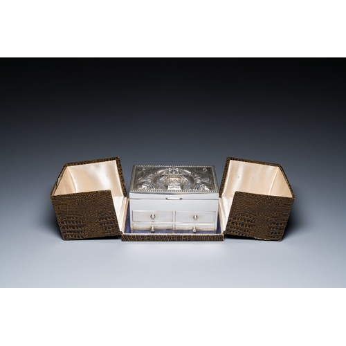 23 - A Thai silver jewelry case in its original box inscribed 'School for Arts & Crafts, Bangkok, Siam', ... 