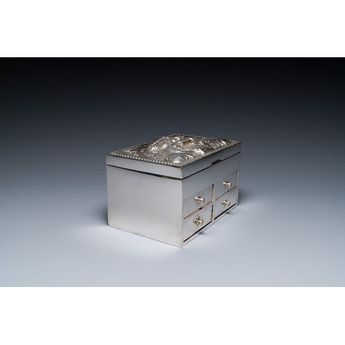 23 - A Thai silver jewelry case in its original box inscribed 'School for Arts & Crafts, Bangkok, Siam', ... 