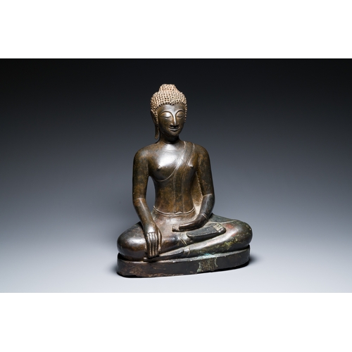 24 - A large Thai bronze sculpture of Buddha Shakyamuni, Northern Sukhotai-style, 17th C.Description:H.: ... 