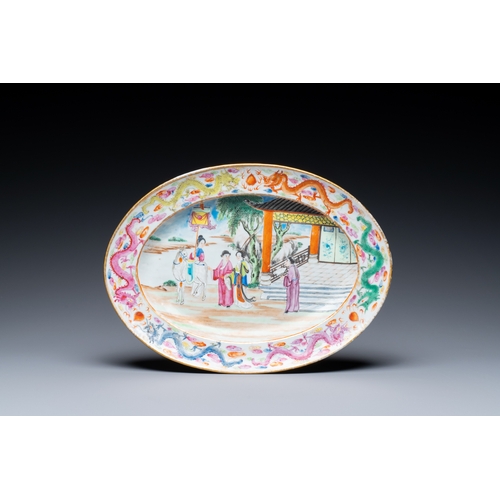 3 - An oval Chinese Canton famille rose dish, Jiaqing/DaoguangDescription:Dim.: 27 x 19,5 cmCondition re... 