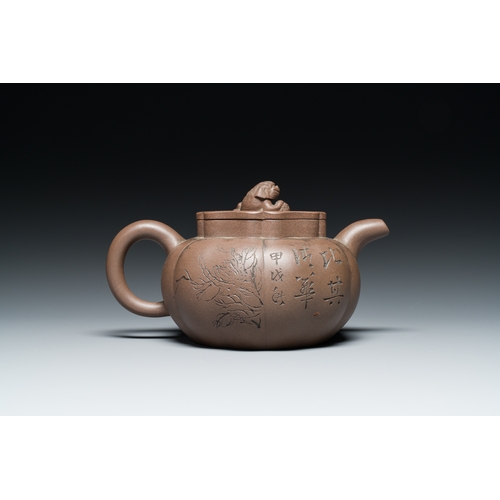 37 - A Chinese Yixing stoneware teapot and cover, signed Li Yong å©æ°¸, Yixing seal mark, dated 1934Desc... 