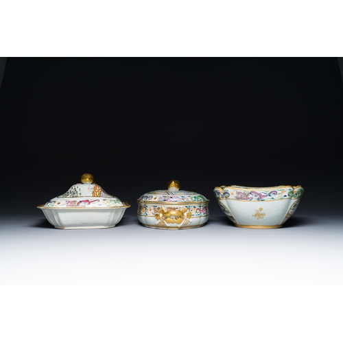 8 - Two fine monogrammed Chinese Canton famille rose tureens and a bowl, mid-19th C.Description:L.: 32 c... 