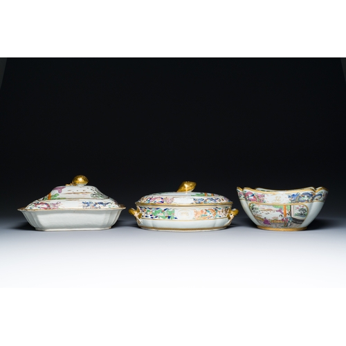 8 - Two fine monogrammed Chinese Canton famille rose tureens and a bowl, mid-19th C.Description:L.: 32 c... 