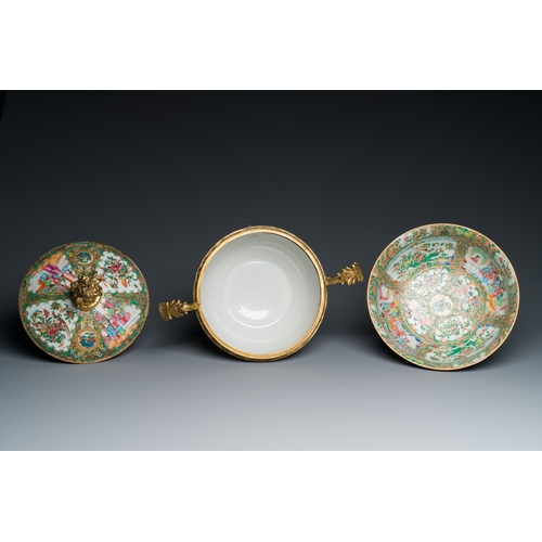 9 - A Chinese Canton famille rose bowl and cover with fine gilt mounts and a bowl mounted on a gilt foot... 