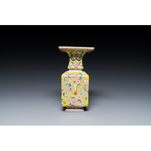 98 - A Chinese yellow-ground Canton enamel 'European subject' vase, Qianlong mark and of the periodDescri... 