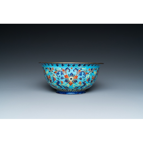 99 - A Chinese Canton enamel 'lotus' spice dish and a floral bowl, Qianlong/JiaqingDescription:Dia.: 16 c... 