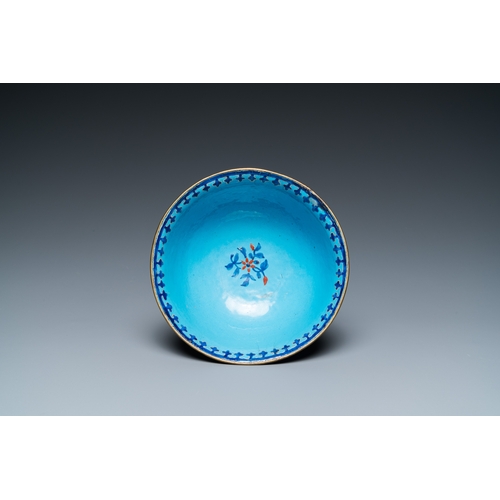 99 - A Chinese Canton enamel 'lotus' spice dish and a floral bowl, Qianlong/JiaqingDescription:Dia.: 16 c... 