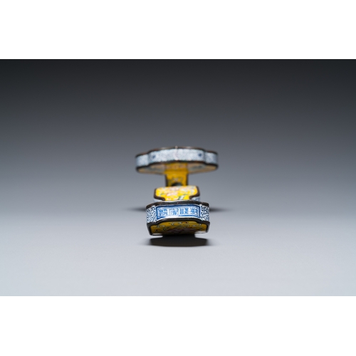 101 - A Chinese Beijing enamel yellow-ground 'bajixiang' ruyi sceptre, Qianlong mark, 19/20th CDescription... 