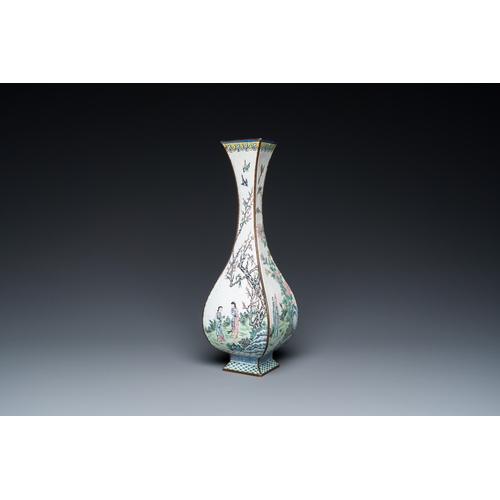 107 - A Chinese lozenge-shaped Canton enamel 'Four gentlemen' vase, Qianlong mark and of the periodDescrip... 