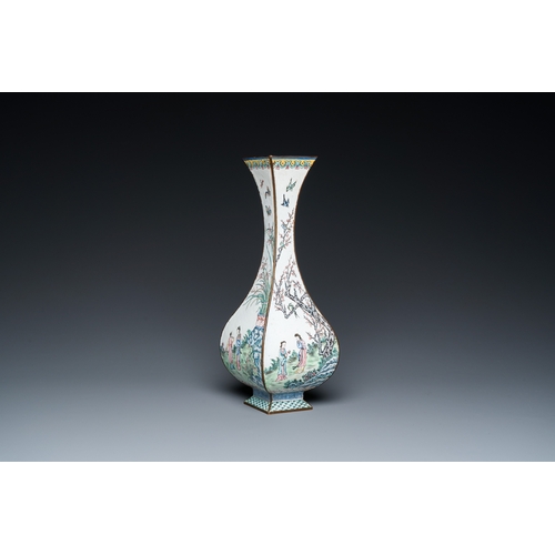 107 - A Chinese lozenge-shaped Canton enamel 'Four gentlemen' vase, Qianlong mark and of the periodDescrip... 