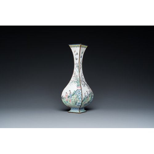 107 - A Chinese lozenge-shaped Canton enamel 'Four gentlemen' vase, Qianlong mark and of the periodDescrip... 