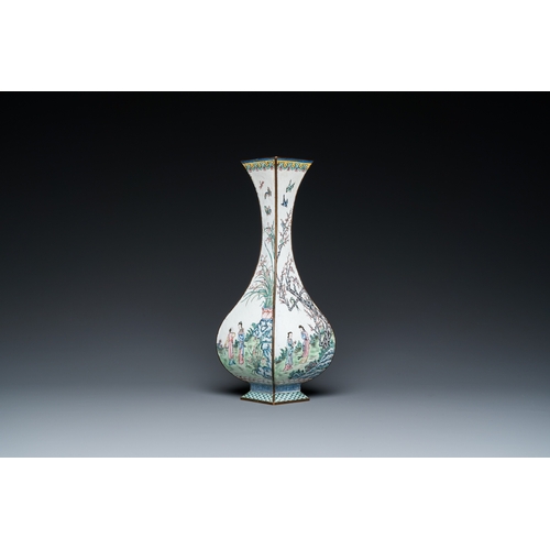 107 - A Chinese lozenge-shaped Canton enamel 'Four gentlemen' vase, Qianlong mark and of the periodDescrip... 