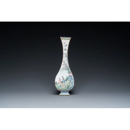 107 - A Chinese lozenge-shaped Canton enamel 'Four gentlemen' vase, Qianlong mark and of the periodDescrip... 