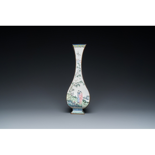 107 - A Chinese lozenge-shaped Canton enamel 'Four gentlemen' vase, Qianlong mark and of the periodDescrip... 