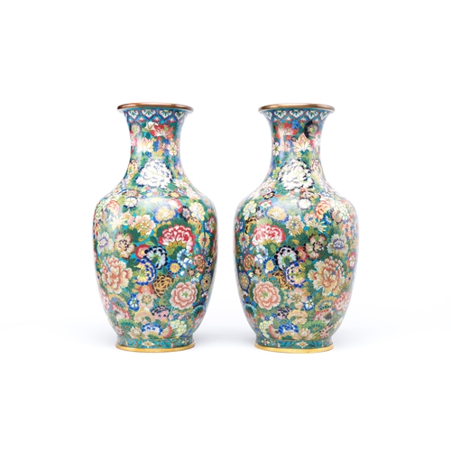 116 - A fine pair of Chinese cloisonne 'millefleurs' vases, workshop mark of De Cheng, Beijing, 2nd half 1... 