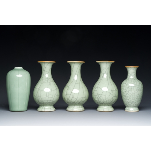 136 - Five Chinese celadon-glazed vases, QingDescription:H: 18 cm (the tallest vase) Provenance:An old Dut... 