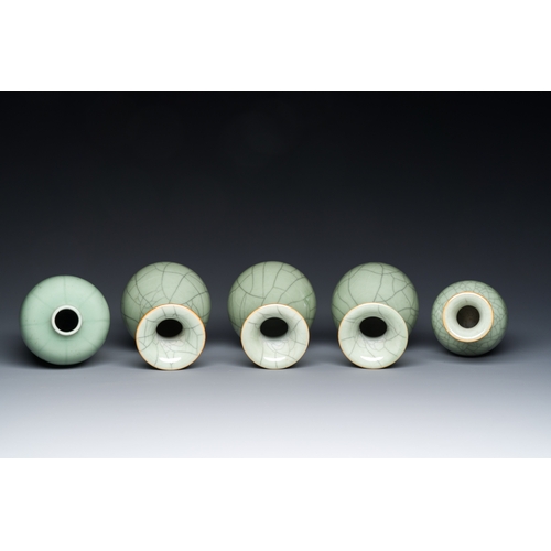 136 - Five Chinese celadon-glazed vases, QingDescription:H: 18 cm (the tallest vase) Provenance:An old Dut... 