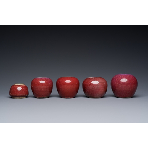 140 - Five Chinese copper-red and flambe-glazed water pots, 19th C.Description:H.: 7,5 cm (the tallest)Con... 