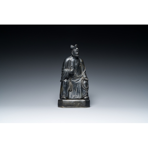 155 - A Chinese monochrome black-glazed figure of Ji Gong, 18th C.Description:H.: 30 cmCondition reports:P... 