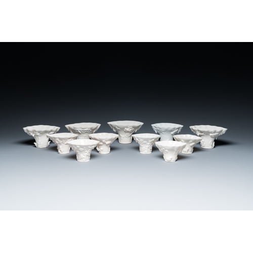 158 - Eleven Chinese Dehua blanc de Chine cups, 17th C. and laterDescription:L.: 14 cm - H.: 8 cm (the tal... 