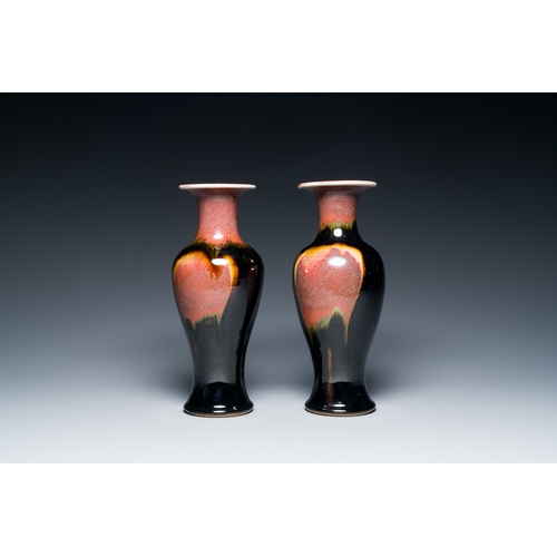 166 - A pair of Chinese flambe-glazed vases and a sancai-glazed bowl, Kangxi and 19th C.Description:H.: 28... 