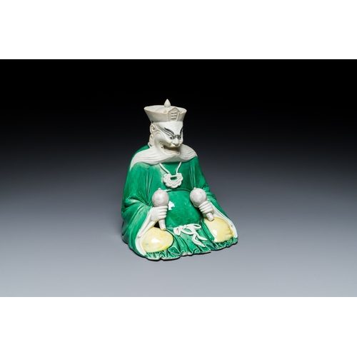 171 - A Chinese verte biscuit figure of Yan Luo, the ruler of hell, KangxiDescription:H.: 21 cmCondition r... 