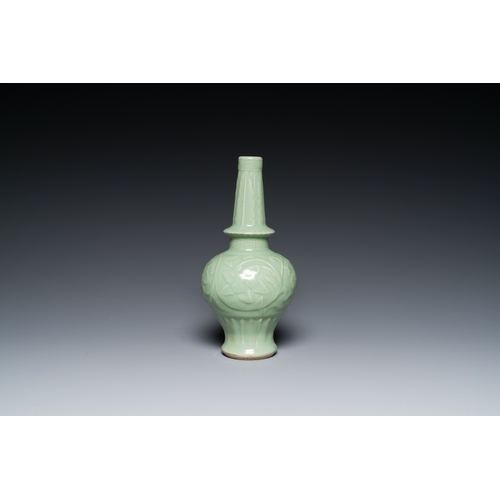 191 - A Chinese Longquan celadon vase and a 'lotus' bowl, Yuan or laterDescription:H.: 27 cm (the vase)Con... 