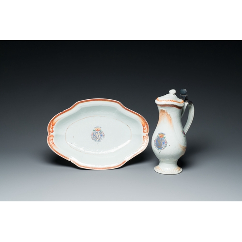 202 - A rare Chinese export porcelain ewer and basin with crowned monogram 'RLI', QianlongDescription:H.: ... 