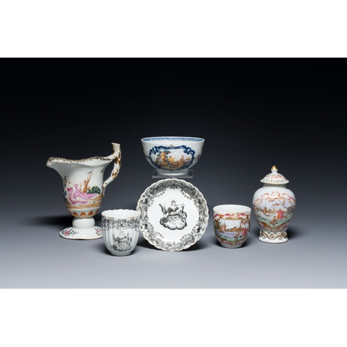 204 - Six Chinese famille rose and grisaille export porcelain wares, QianlongDescription:H.: 15,5 cm - L.:... 