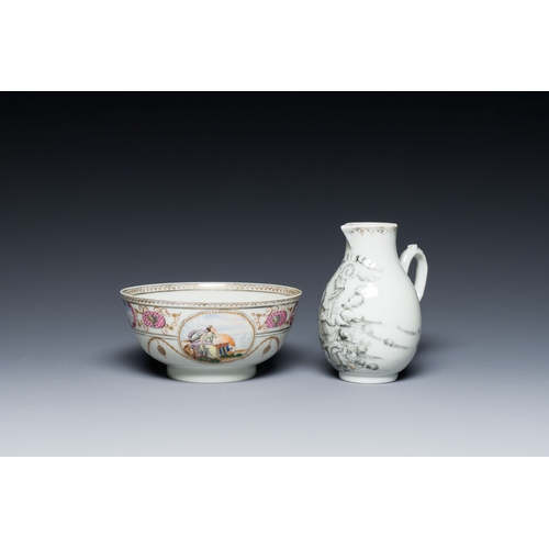 212 - A Chinese grisaille 'Crucifixion' jug and a bowl for the American market, QianlongDescription:Dia.: ... 