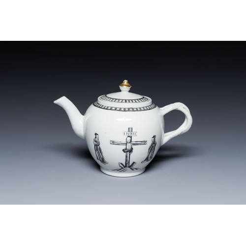 220 - A Chinese grisaille 'Crucifixion' teapot and cover, QianlongDescription:L.: 20 cm - H.: 13 cmConditi... 