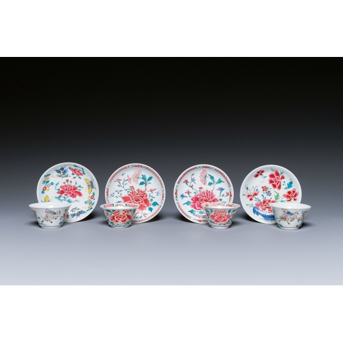 241 - Four Chinese famille rose cups and saucers, YongzhengDescription:Dia.: 10,5 cm (the saucers)H.: 4 cm... 