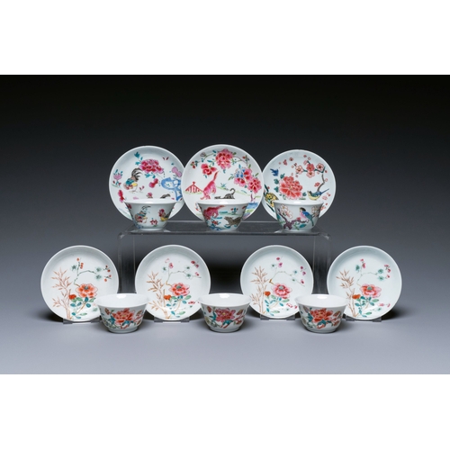 242 - Seven Chinese famille rose cups and saucers, YongzhengDescription:Dia.: 10,5 cm (the saucers)Dia.: 6... 