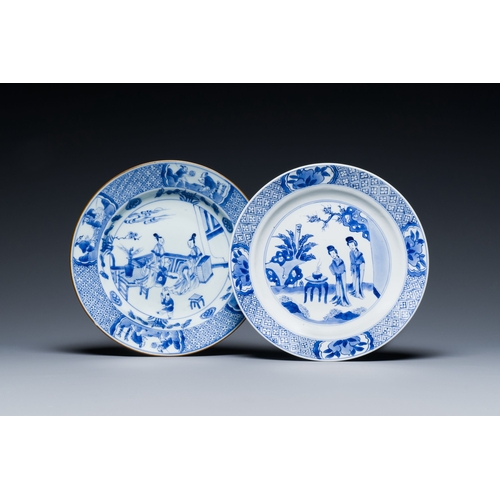 275 - Two Chinese blue and white 'Cao sisters' plates, Kangxi mark and of the period and YongzhengDescript... 