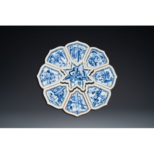 288 - An exceptional Chinese blue and white nine-piece sweetmeat set, KangxiDescription:Dia.: 36,5 cm (the... 