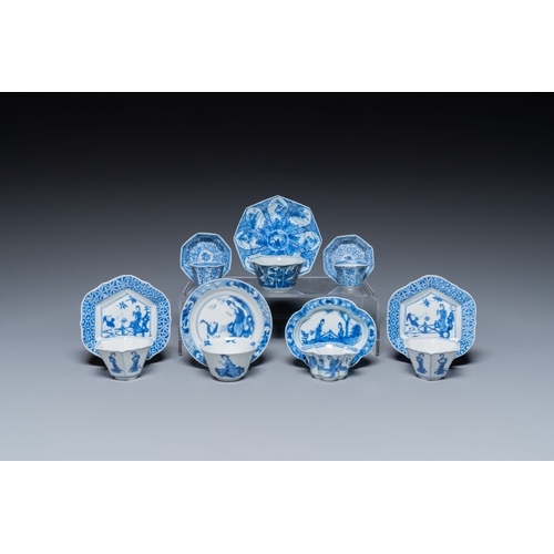 299 - Seven mostly rare Chinese blue and white cups and saucers, KangxiDescription:L.: 11 cm (the largest ... 