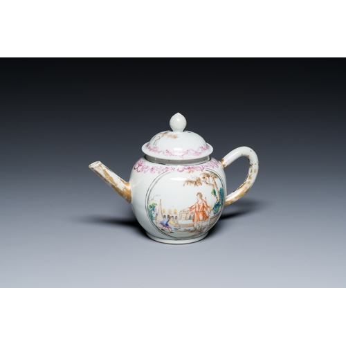 203 - A Chinese famille rose export porcelain 'mythological subject' teapot, QianlongDescription:L.: 19 cm... 